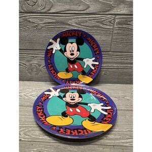 Mickey Mouse 8” Melamine Plates 1990s Set of 2 Zak Designs Purple Teal